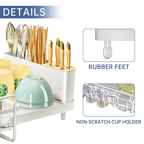 Pxrack Dish Drying Rack, Expandable(19.1"-26.9") Large Capacity Dish Rack And Drainboard Set, Stainless Steel Dish Drainers With Utensil Holder For Kitchen Counter, White #TOP5