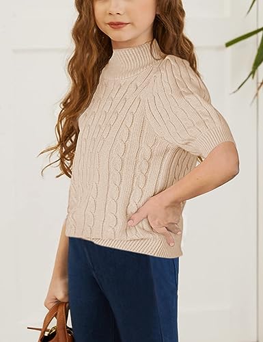 Girl's Puff Short Sleeve Sweaters Turtleneck Knit Soft Pullover Tops2