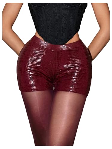 Milumia Womens Pu Leather Micro Shorts Low Waisted Mini Shorts Clubbing Rave Outfits Burgundy Large