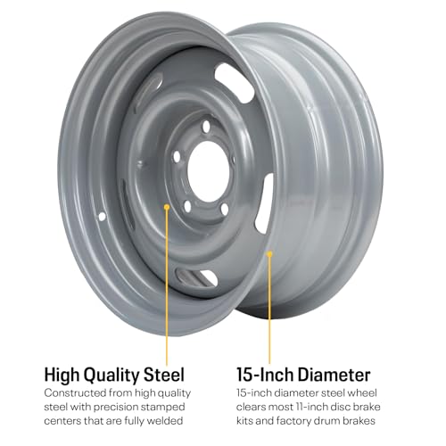 Speedway Motors GM Style Rally Wheel Kit with 15x7 and 15x8 Silver Painted Steel Wheels, 5 on 4.75” BP, Includes Beauty Rings, Derby Center Caps, Lug Nuts, and Valve Stems Set of 4 - Thumbnail 3