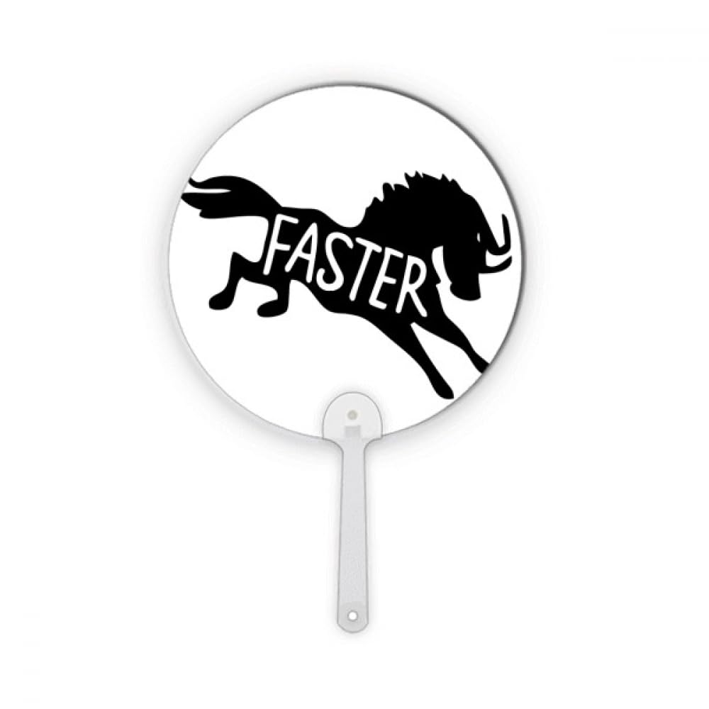 Éventail rond en plastique naturel contour cheval noir portable et rigide