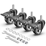 HOLKIE Stem Caster Wheels 2 inch Total Locking Casters Set of 4, Threaded Stem 3/8' -16 x 1 (Diameter 3/8', Length 1') Swivel Heavy Duty Castors Black