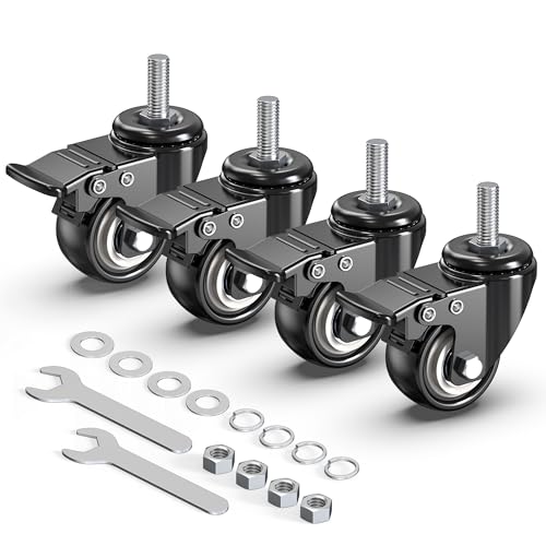 HOLKIE Stem Caster Wheels 2 inch Total Locking Casters Set of 4, Threaded Stem 3/8