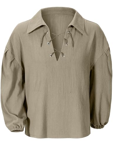 AITIPOO Kids Medieval Viking Pirate Renaissance Retro Costume Shirt for boys Halloween Party Cosplay 13-14 Years Beige