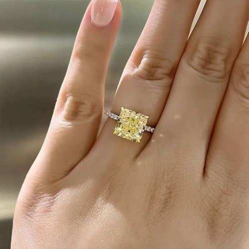 White Gold Plated Yellow Square Cubic Zirconia Inlaid Shining Chic Engagement Rings Wedding Bridal Band Promise Rings Evening Parties Anniversary Valentine's Day Gifts Eternity Bands for Women3