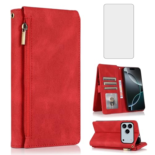 Coque iPhone 17 Pro Max pour le quotidien avec étui portefeuille rouge