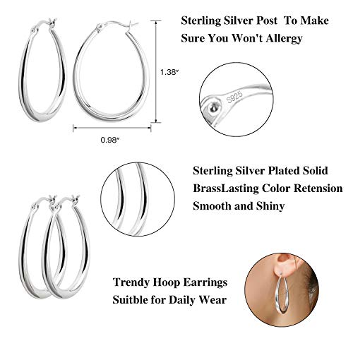 Silver Oval Hoop Earrings For Women Hypoallergenic Medium Sterling Silver Teardrop Oval Hoop Earrings #TOP2