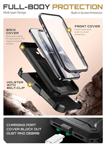 Image of SUPCASE for iPhone 17 Case with Camera Control Button (Unicorn Beetle Pro), [Built-in Kickstand & Screen Protector] [Military-Grade Protection] Full Body Heavy Duty Phone Case, Black