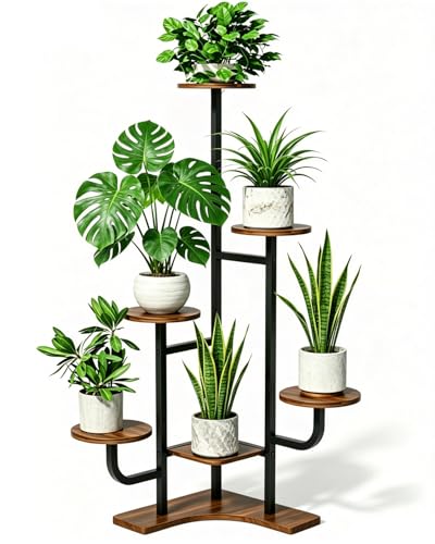 Homsorout Corner Plant Stand Indoor - 6 Tiered Indoor Plant Stand Round Metal Plant Shelf, Plant Organizer for Living Room, Graden, Balcony, Home Decor, Brown