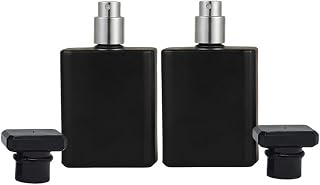 2-Pack 50ml Perfume Bottles, Empty Glass, Square Black, Silver Pump | Modern Refillable Atomizers Pair a Dark Finish With a Cool Accent for Cologne Decants, Facial Toner, Trips and Vanity Use