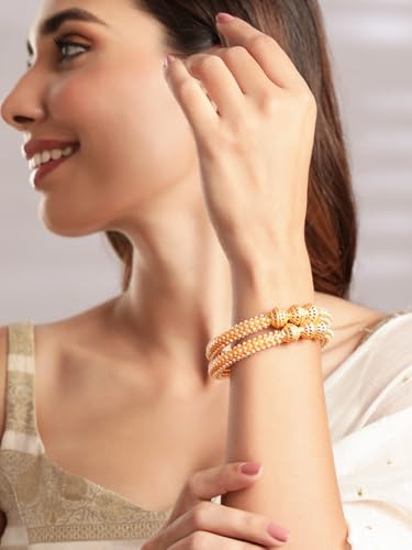 Image of Rubans Set of 2 22K Gold-Plated Stylish Stone Studded Traditional Bangles for Womens & Girls