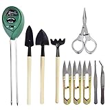 mifengda Soil Meter 3 in 1, Moisture Sensor/Sunlight/pH Soil Meter for Bonsai, Leaf Trimmer, Folding Scissor, Rake with Spatula, Long Spade, Wide Spade, Stainless Steel Tweezers, 10Pcs Bonsai Tool Set