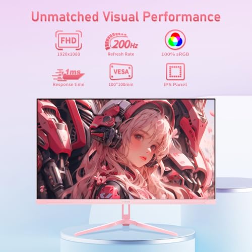 Image of FYHXele 24 inch 200Hz Gaming Monitor, FHD 1080P Fast IPS PC Gaming Monitor, 1ms, freesync, 99% sRGB, USB /DisplayPort /HDMI /Eye Care /VESA Mountable-Pink