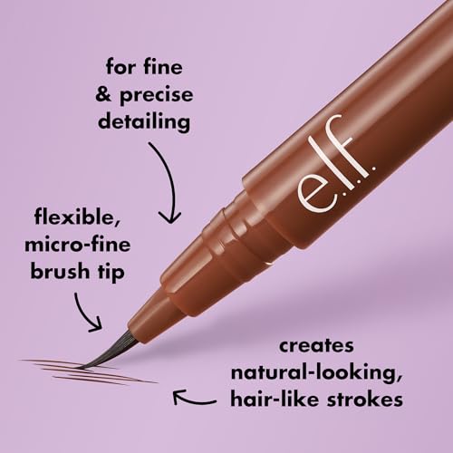 e.l.f. Holy Strokes Micro-Fine Brow Pen, Liquid Waterproof Eyebrow Makeup For Detailing & Adding Dimension, Vegan & Cruelty-Free, Dark Brown
