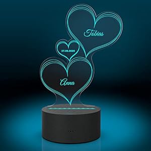 Smyla LED Herz-Leuchte mit Gravur Personalisiert | LED-Herz mit Wunsch-Namen und Datum und Farb-Lichtern als Geschenk…