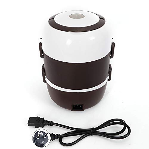 PUDLOR Elektrische Lunchbox, 3 Schichten Heatbox 360° Heizung Mit Dampf Lunchbox 2l Essenwärmer Warmhalter Speisenwärmer, für Lastwagen, Camping Und Büros（Braun）