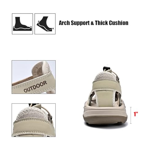 Men's Elastic Cutout Closed Round Toe Non Slip Hiking Sandals Casual Platform Arch Support Comfortable Slip On Athletic Sandals For Outdoor Summer Beach3