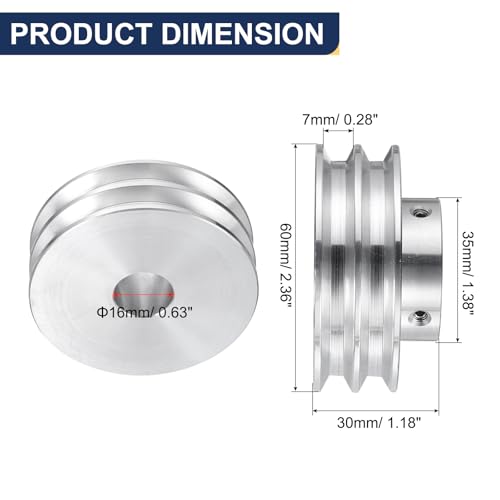 QUARKZMAN V-Typ Riemenscheibe 16mm Bohrung 60mm Außendurchmesser Doppelrillen Aluminiumlegierung Keilriemenscheibe für Motorwellen-Bohrmaschine 6mm(1/4) PU-Formgürtel