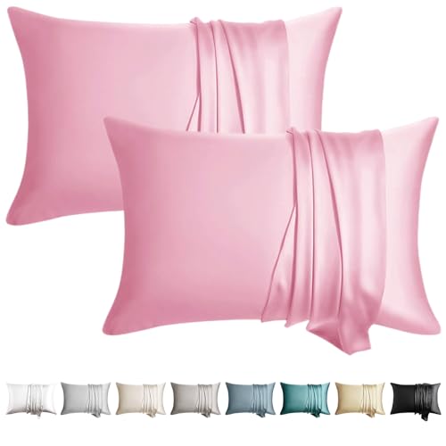 Image of 100% Silk Pillowcase for Hair and Skin Toddler Size 2 Pack Mulberry Silk Pillow Case 13 x 18 Inches Highest 6A Silk Kids /Travel Pillow Cover Soft Breathable Cooling with Hidden Zipper, Pink