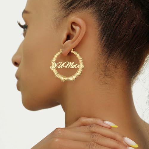 3UMeter Custom Bamboo Earrings for Women Name Earrings Personalized 18K Gold Plated Custmized Gifts for Mom Grandma Women2