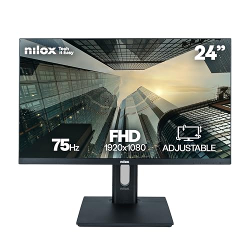 Nilox NXM24REGWEB01 Monitor 24, Full HD, Schermo PC 75Hz, Monitor PC con Tecnologia IPS, Connessioni HDMI, Riduzione Luce Blu e Webcam