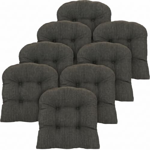 Klear Vu Gripper Overstuffed Universal Non-Slip Dining Chair Cushions for Kitchen Decor or Office Use, U-Shaped Skid-Proof Seat Pad, 15x15 Inches, 8 Count (Pack of 1), Distressed Charcoal