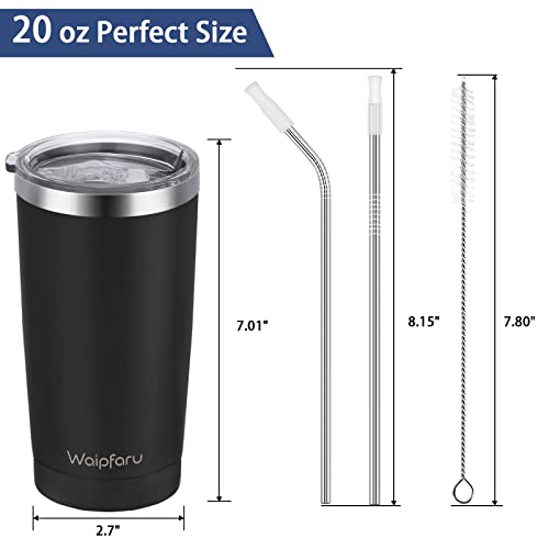 Waipfaru 20 Oz Tumbler, Insulated Tumblers With Lid And Straw, Double Wall Durable Travel Coffee Mug, Stainless Steel Vacuum Tumbler, Splash-Proof Powder Coated Mug For Cold & Hot Drinks (Black) #TOP5