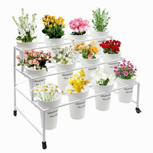 Étagère pour fleuriste mobile pour organiser vos plantes avec 12 seaux à fleurs