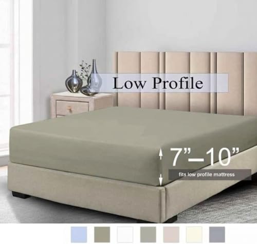 Fitted Sheets, 650TC with Pockets (7-10 Inches) Perfect for Low Profile Mattresses, Cotton Blend (Queen, Solid Sage) by Royal Tradition - Used condition - Image 2