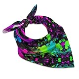 Rqzwdq Glow in Dark Splatter Neon Bandana for Men Women Square Headscarf Handkerchief Silk Neck Scarf Headbands Headwrap Wristband Head Hair Wraps for Adult