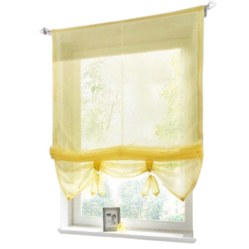 TIYGHI Tie Up Curtain Liftable Window Curtains Sheer Voile Roman Curtain Tulle Blinds for the Kitchen Balcony 1PCS (Color : Yellow, Size : W100cm x H155cm)
