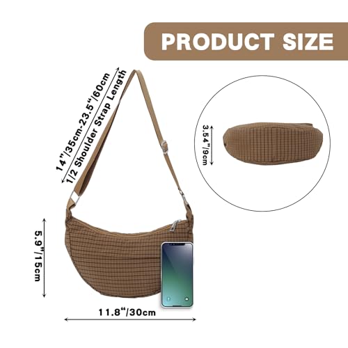 Checkered Nylon Crescent Bag for Women,Moon Bag with Metal Zipper and Card Slots2