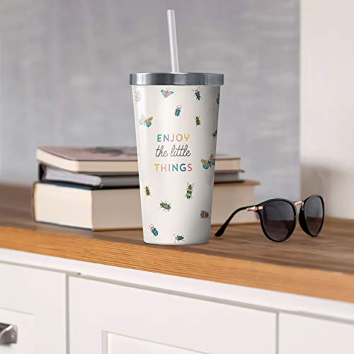 Studio Oh! Insulated Stainless Steel Water Tumbler With Straw Enjoy The Little Things - 17-Ounce Travel-Friendly Thermal Cup With Original Art Design - Unique Gifts For Men & Women #TOP6