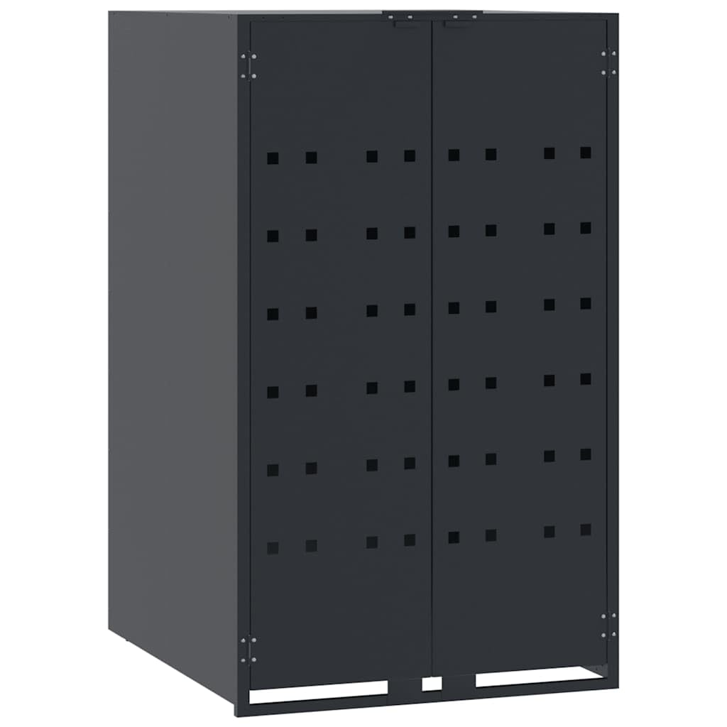 Caja para cubos de basura para 2 toneladas, color antracita, 138 x 79 x 117 cm, cubierta de acero con tapa de resorte de gas y cierre magnético, puertas delanteras para fácil acceso y buena