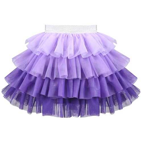 Image of Sunny Fashion Girls Skirt Lavender Ruffle Tulle Tier Gradient Ballet Dance Performance Age 11-12 Years