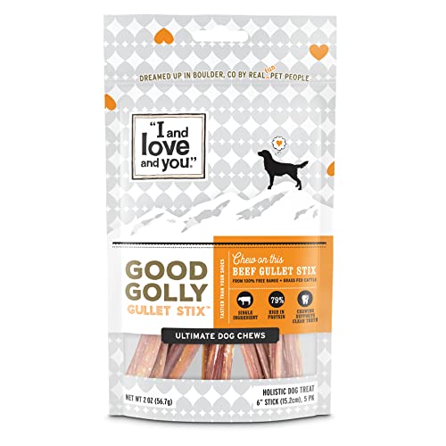 "I and love and you" Good Golly Beef Gullet Sticks - Grain Free Dog Chews, 100% Beef Treats for Dental Health, Free Range & Grass Fed Beef, 5 Pack of 6-Inch Sticks #1