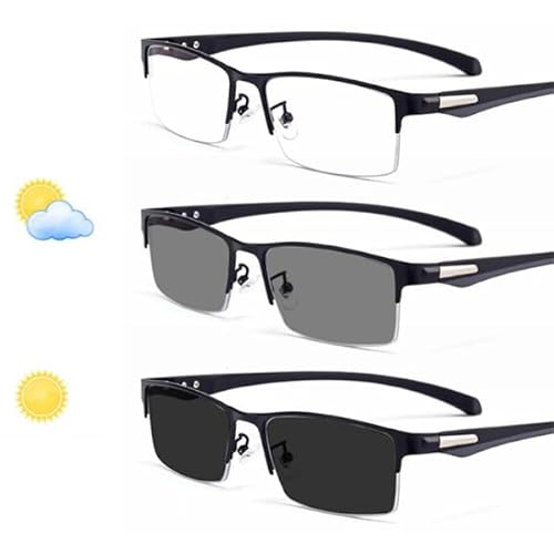 WInara Progressive Multifocal Reading Glasses, Men's Photochromic Transition UV400 Sunglasses,+1.0 to +3.0 Diopter (Color : Black, Size : +1.50)