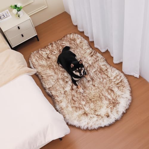 63 Inch Faux Fur Dog Bed​ for Large/Medium Dogs Orthopedic Beds with Fluffy Faux Fur & Soft Memory Foam for Joint Pain Relief, Machine Washable and Waterproof Dog Couch Beds White with Brown by walnest - Used condition - US$38.37