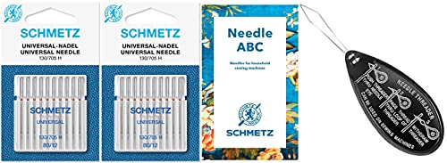Speedypress Schmetz Igły do maszyn do szycia domowego - uniwersalne (normalne) 130/705 H, 2 opakowania po 10 sztuk, rozmiar: 80/12 + unikalny darmowy duży gwint igłowy i prowadnica igieł Schmetz - pasują do wszystkich maszyn domowych