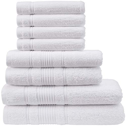 Qute Home Towel Set; 2 Bath Towels, 2 Hand Towels, and 4 Washcloths | Spa & Hotel Towels Quick Dry 100% Turkish Cotton Towel Sets for Bathroom, Shower Towel (White, Towel Set - Set of 8)