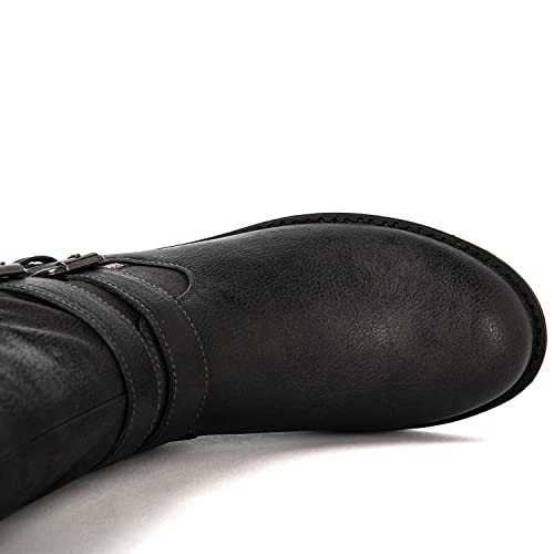 Globalwin Women's Grey Fall Fashion Biker Boots Buckle Strap Boots Mid Calf Boots For Women 8M #TOP7