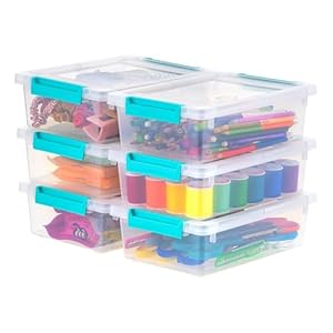 IRIS USA 2 Qt. Plastic Storage Bins Containers with Lids, 6 Pack, Small Sensory Bin, Craft Storage, Craft Organizers & Storage, Organizing Container for Home, Office & Art Supplies, Stackable, Clear