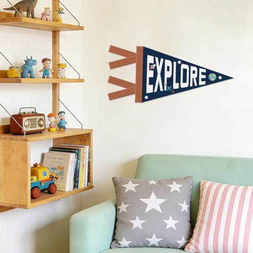 ORIGACH Explore Sign 벽 펠트 페넌트 배너, 작은 아기 아기방 침실 놀이방 장식용 흥미로운 펠트 페넌트 깃발, 20.9 x 44.9cm(7.9 x 17.7인치) — 사진 4