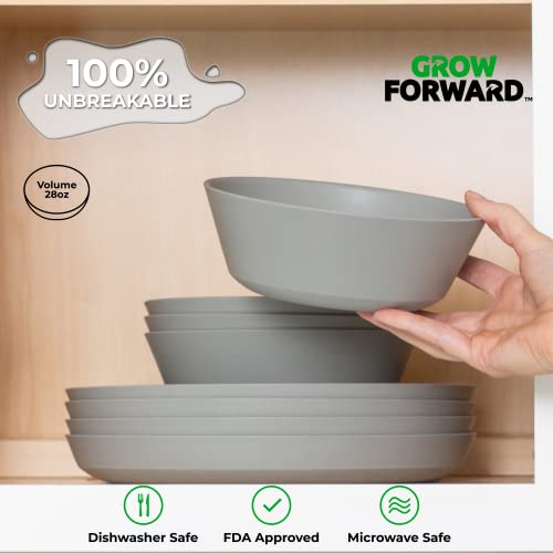 Grow Forward Premium Wheat Straw Bowls - 8 Unbreakable Cereal Bowls Set - 28 Oz Microwave Safe Bowls For Kitchen - Reusable Eco Friendly Bowls For Camping, Rv, Dorm, Soup, Oatmeal, Ramen - Feather #TOP3