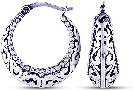 Charmsy Silver Filigree Cut Hoop Earring for Teenagers and Women