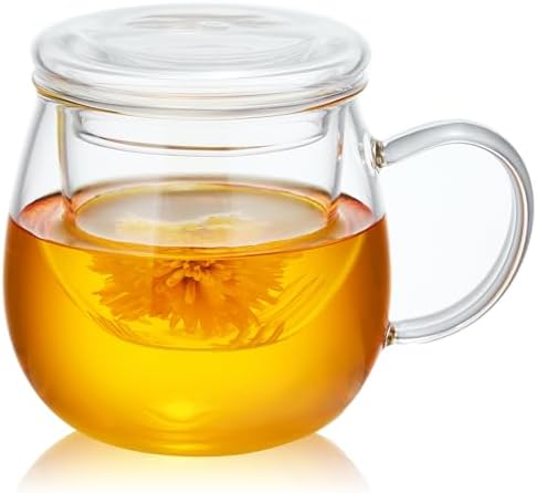MESNEY Tea Infuser Mug, Glass Tea Cup with Infuser and Lid 500ml,...
