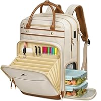 MATEIN Mochila Portatil 15.6 para Mujer con Compartimento de Almuerzo Desmontable, Mochila Profesora con Carpeta Clasificadora y Puerto USB Lunch Backpack para Universidad, Enfermera y Trabajo, Beige