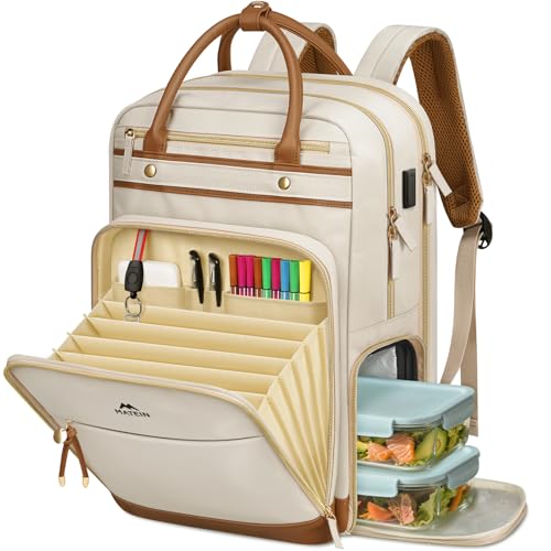 MATEIN Teacher Backpack with Lunch Compartment Detachable, 15.6 Inch Laptop Backpack with USB Port & Organized Pocket, College Computer Work Backpacks Meal Prep Bag Gift for Women Nurse Commute Office