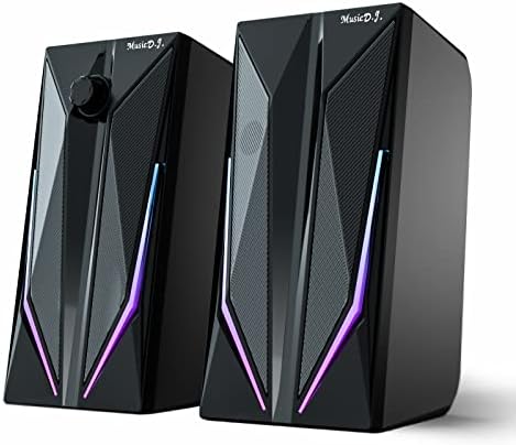 ZUO XI Desktop Speakers, 2.0 Channel PC Computer HiFi Stereo Gaming Speaker with Colorful LED Light Modes, Enhanced Bass and Easy-Access Volume Control, USB Powered with 3.5mm AUX-in.