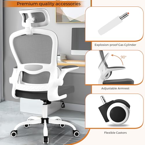 Ergonomic Office Chair, Breathable Mesh Home Office Desk Chairs with Wheels, Comfortable Executive Chair with Adaptive Lumbar Support, High Back Computer Gaming Chair with Armrests (Grey) - Image 5